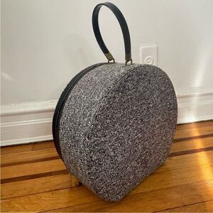 ♥️ Vintage Tweed 1950s Round Suitcase/Hat Box